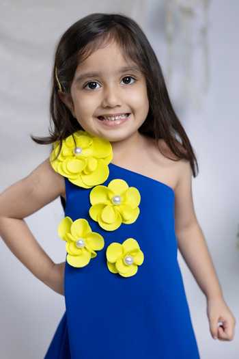 Buy_Label Kiaa_Blue One Shoulder Embroidered Dress _Online_at_Aza_Fashions