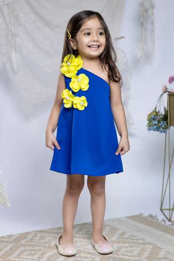 Shop_Label Kiaa_Blue One Shoulder Embroidered Dress _at_Aza_Fashions