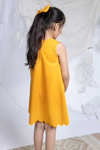 Shop_Label Kiaa_Yellow Scallop Bordered Dress _at_Aza_Fashions