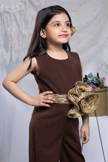Buy_Label Kiaa_Brown Swirl Flower Embroidered Jumpsuit _Online_at_Aza_Fashions