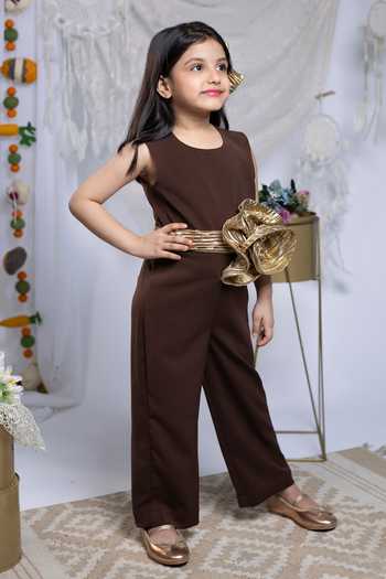 Shop_Label Kiaa_Brown Swirl Flower Embroidered Jumpsuit _Online_at_Aza_Fashions