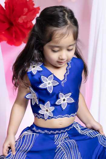 Label Kiaa_Blue Taffeta Dori Embroidered Blouse And Lehenga Set _Online_at_Aza_Fashions