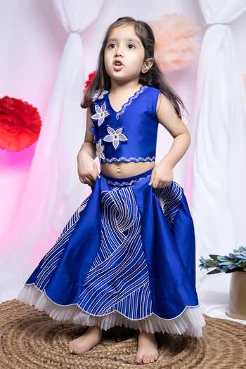 Buy_Label Kiaa_Blue Taffeta Dori Embroidered Blouse And Lehenga Set _at_Aza_Fashions