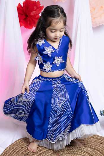 Buy_Label Kiaa_Blue Taffeta Dori Embroidered Blouse And Lehenga Set _Online_at_Aza_Fashions