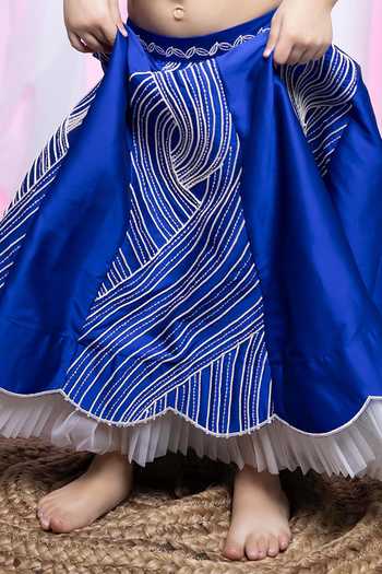 Shop_Label Kiaa_Blue Taffeta Dori Embroidered Blouse And Lehenga Set _Online_at_Aza_Fashions