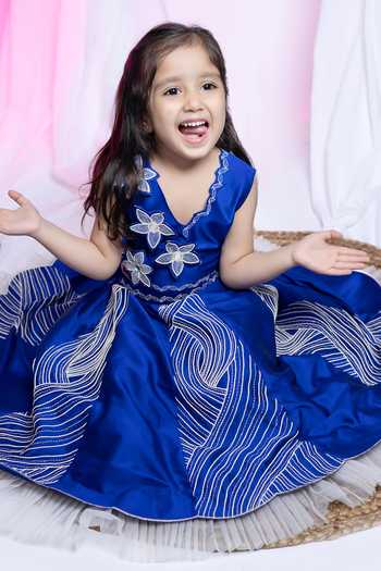 Label Kiaa_Blue Taffeta Dori Embroidered Blouse And Lehenga Set _at_Aza_Fashions