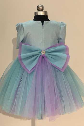 Shop_Label Kiaa_Blue Net, Suede Elsa Embroidered Dress _at_Aza_Fashions