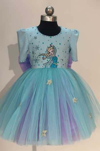 Buy_Label Kiaa_Blue Net, Suede Elsa Embroidered Dress _at_Aza_Fashions