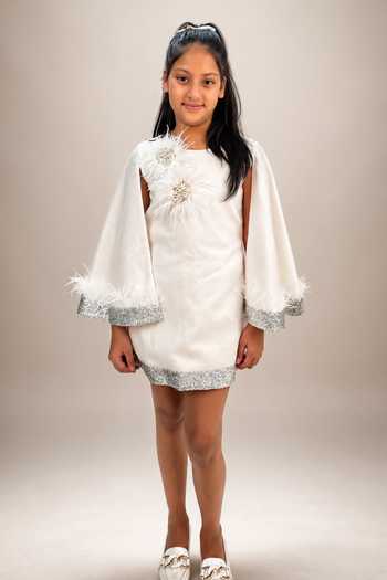 Shop_Label Kiaa_White Glitter Embroidered Dress _at_Aza_Fashions
