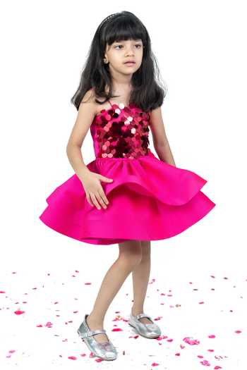 Buy_Label Kiaa_Pink Taffeta Sequin Work Top And Skirt Set _at_Aza_Fashions