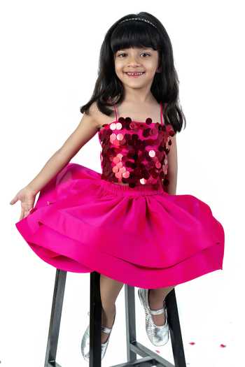 Shop_Label Kiaa_Pink Taffeta Sequin Work Top And Skirt Set _at_Aza_Fashions