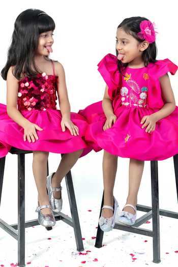 Buy_Label Kiaa_Pink Taffeta Sequin Work Top And Skirt Set _Online_at_Aza_Fashions