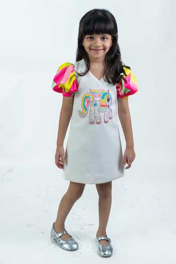 Buy_Label Kiaa_White Pony Embroidered Dress _at_Aza_Fashions