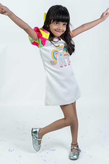 Shop_Label Kiaa_White Pony Embroidered Dress _at_Aza_Fashions