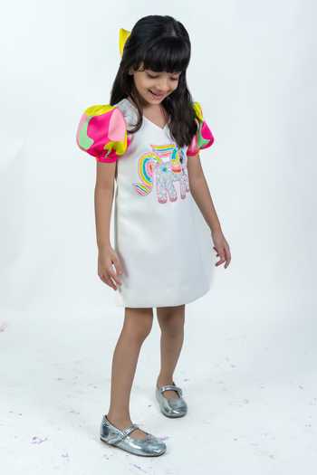 Label Kiaa_White Pony Embroidered Dress _Online_at_Aza_Fashions