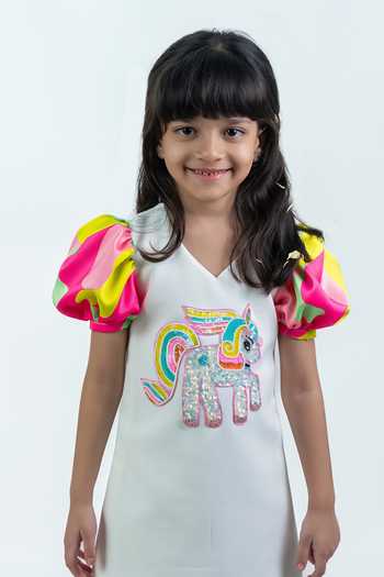 Buy_Label Kiaa_White Pony Embroidered Dress _Online_at_Aza_Fashions