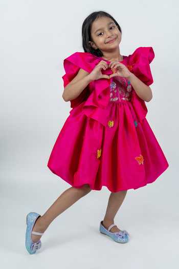 Buy_Label Kiaa_Pink Taffeta Butterfly Embroidered Dress _at_Aza_Fashions