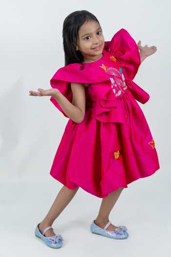 Buy_Label Kiaa_Pink Taffeta Butterfly Embroidered Dress _Online_at_Aza_Fashions