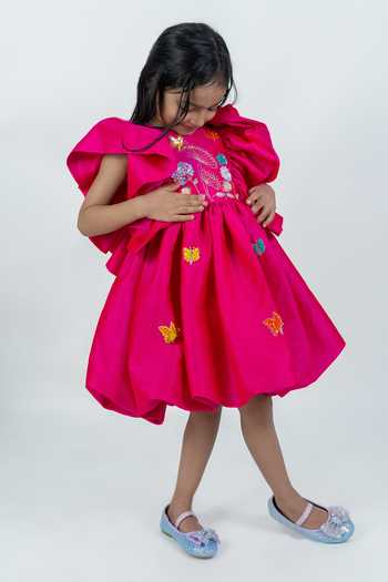 Shop_Label Kiaa_Pink Taffeta Butterfly Embroidered Dress _at_Aza_Fashions