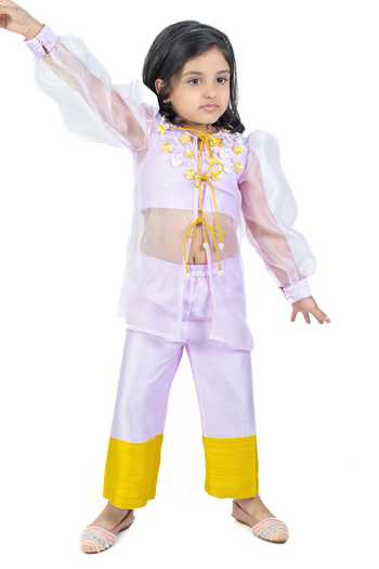 Shop_Label Kiaa_Purple Organza, Linen 3d Sequin Work Top And Pant Set _at_Aza_Fashions
