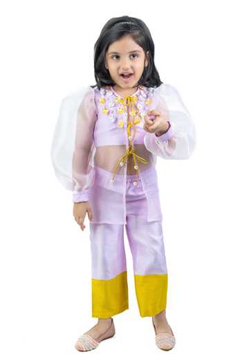 Buy_Label Kiaa_Purple Organza, Linen 3d Sequin Work Top And Pant Set _Online_at_Aza_Fashions