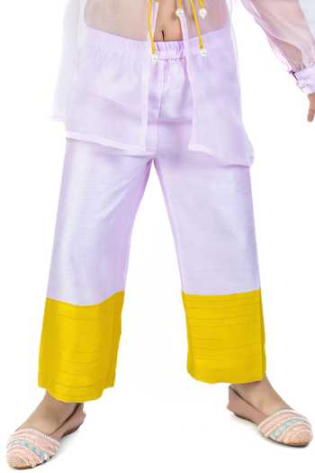 Shop_Label Kiaa_Purple Organza, Linen 3d Sequin Work Top And Pant Set _Online_at_Aza_Fashions