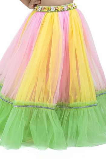 Buy_Label Kiaa_Green Net, Lycra Embroidered Top And Lehenga Set _Online_at_Aza_Fashions