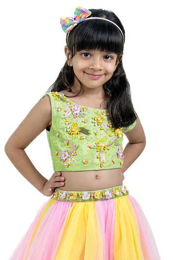 Shop_Label Kiaa_Green Net, Lycra Embroidered Top And Lehenga Set _Online_at_Aza_Fashions