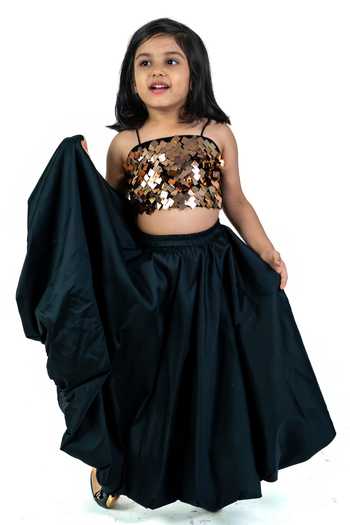 Shop_Label Kiaa_Gold Taffeta Embroidered Top And Lehenga Set _at_Aza_Fashions