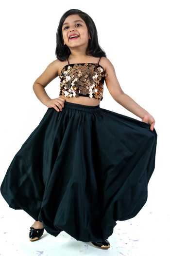Buy_Label Kiaa_Gold Taffeta Embroidered Top And Lehenga Set _Online_at_Aza_Fashions