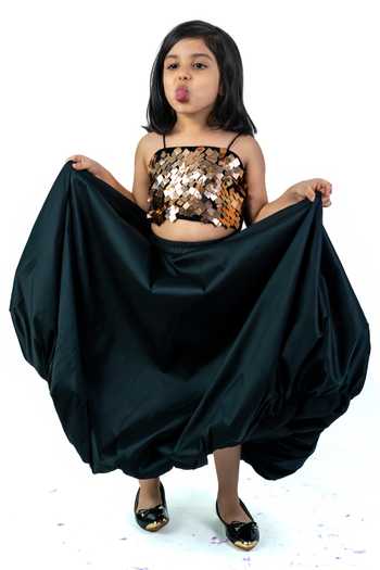Shop_Label Kiaa_Gold Taffeta Embroidered Top And Lehenga Set _Online_at_Aza_Fashions