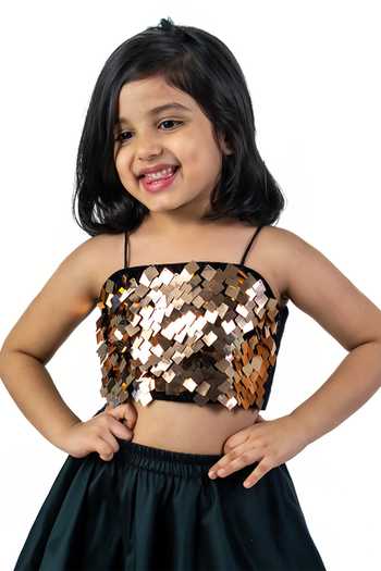 Label Kiaa_Gold Taffeta Embroidered Top And Lehenga Set _at_Aza_Fashions