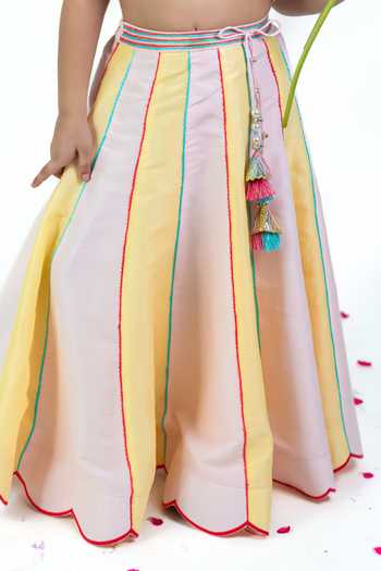 Label Kiaa_Pink Silk, Cotton Embroidered Top And Lehenga Set _Online_at_Aza_Fashions