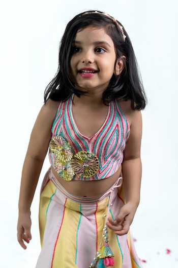 Shop_Label Kiaa_Pink Silk, Cotton Embroidered Top And Lehenga Set _Online_at_Aza_Fashions