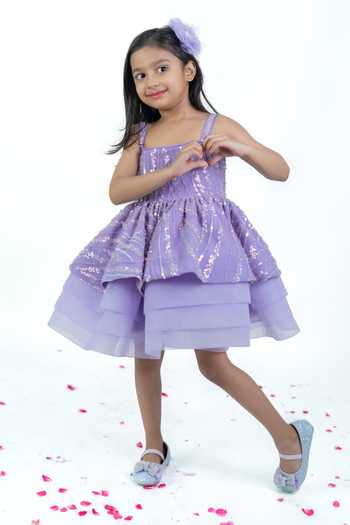 Label Kiaa_Purple Net Sequin Work Dress _Online_at_Aza_Fashions