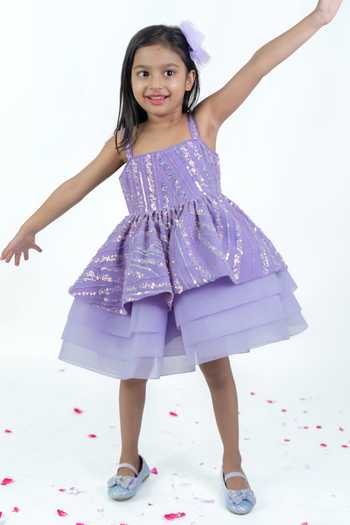 Shop_Label Kiaa_Purple Net Sequin Work Dress _at_Aza_Fashions
