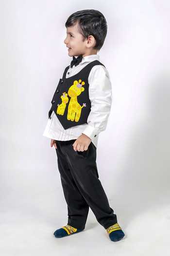 Shop_Label Kiaa_Black Giraffe Embroidered Waistcoat Set _at_Aza_Fashions