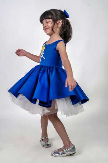 Label Kiaa_Blue Satin, Net Embroidered Dress _Online_at_Aza_Fashions