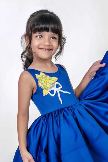 Buy_Label Kiaa_Blue Satin, Net Embroidered Dress _Online_at_Aza_Fashions