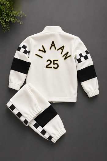 Label Kiaa_White Racer Embroidered Jacket And Pant Set _Online_at_Aza_Fashions