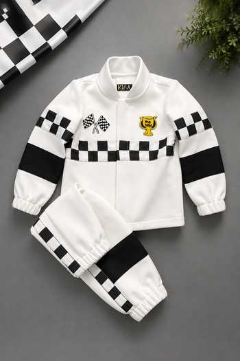 Buy_Label Kiaa_White Racer Embroidered Jacket And Pant Set _at_Aza_Fashions