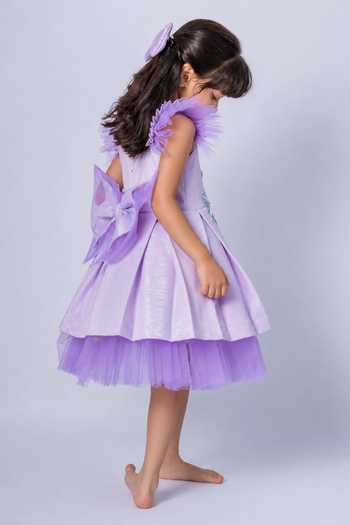 Label Kiaa_Purple Net Star Fish Embroidered Dress _Online_at_Aza_Fashions