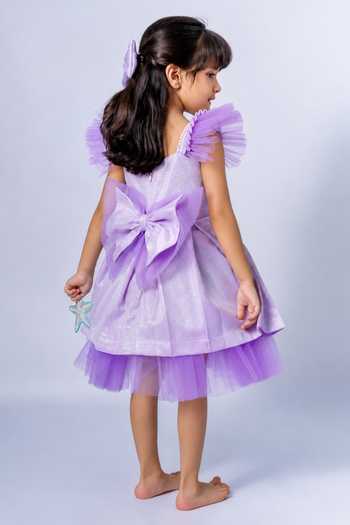 Shop_Label Kiaa_Purple Net Star Fish Embroidered Dress _at_Aza_Fashions