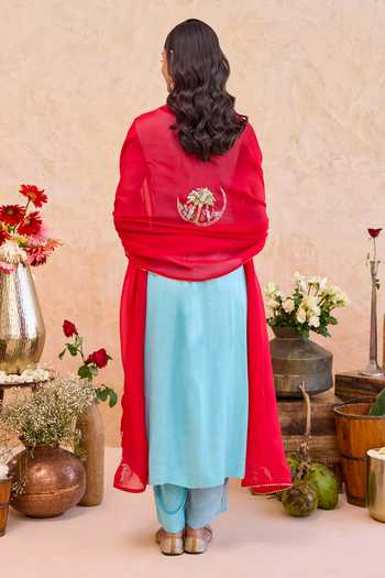 Shop_Taro_Blue Organza, Silk Satin V-neck, Yes Noorani Gota Patti Embellished Kurta Set _at_Aza_Fashions
