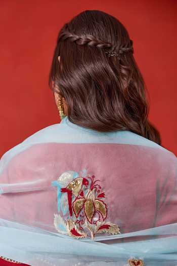 Buy_Taro_Red , Crepe, Satin V-neck Ruhani Embroidered Anarkali Set _Online