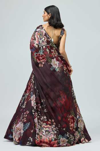 Shop_Varun Bahl_Black Silk Organza V-neck Embroidered Lehenga Set _at_Aza_Fashions