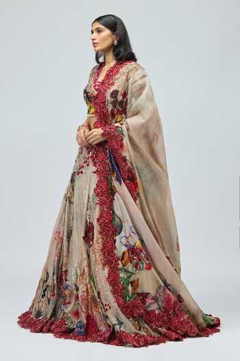 Varun Bahl_Multi Color Silk Organza Embroidered Lehenga Set _Online_at_Aza_Fashions