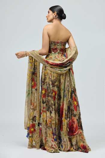 Shop_Varun Bahl_Beige Georgette Sweetheart Neck Embroidered Floral Sharara Set _at_Aza_Fashions