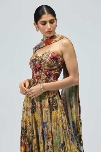 Buy_Varun Bahl_Beige Georgette Sweetheart Neck Embroidered Floral Sharara Set _Online_at_Aza_Fashions