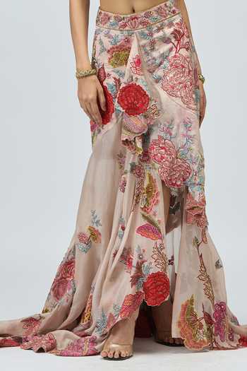 Shop_Varun Bahl_Pink Net, Silk Organza Sweetheart Neck Embroidered Blouse And Skirt Set _Online_at_Aza_Fashions